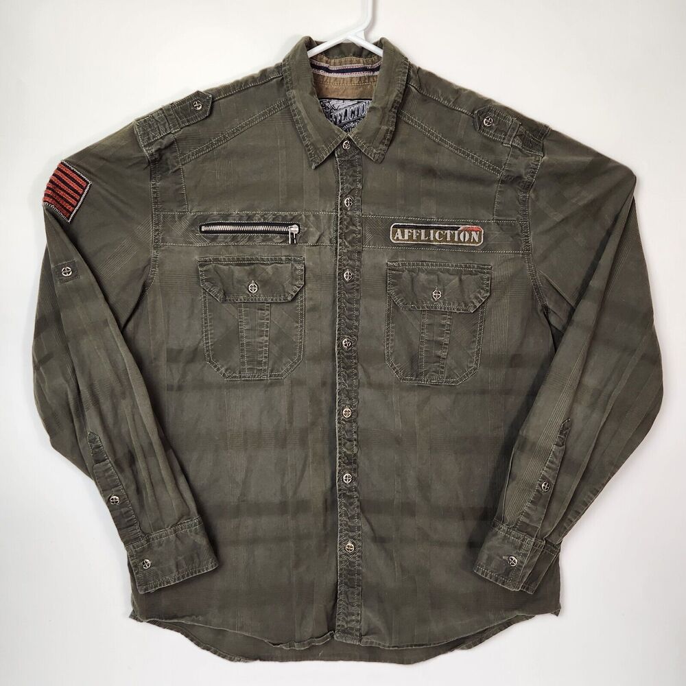 Affliction Olive Casual Button Down Shirt